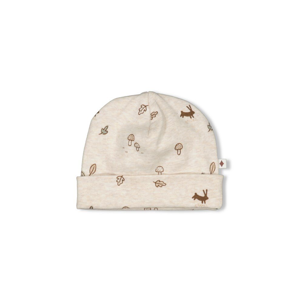 Mutsje AOP - Little Forest Friends maat 1 Offwhite melange