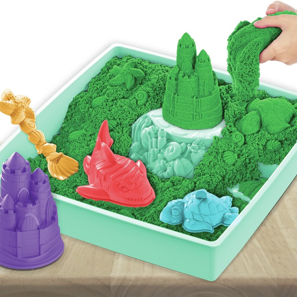 Zandbak-Set Met 454 gram Groen Speelzand Opbergzandbak 4 Vormen En Gereedschap Zandbak-Set Met 454 gram Groen Speelzand Opbergzandbak 4 Vormen En Gereedschap