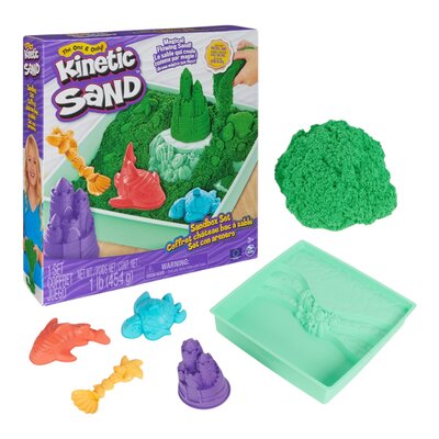 Zandbak-Set Met 454 gram Groen Speelzand Opbergzandbak 4 Vormen En Gereedschap