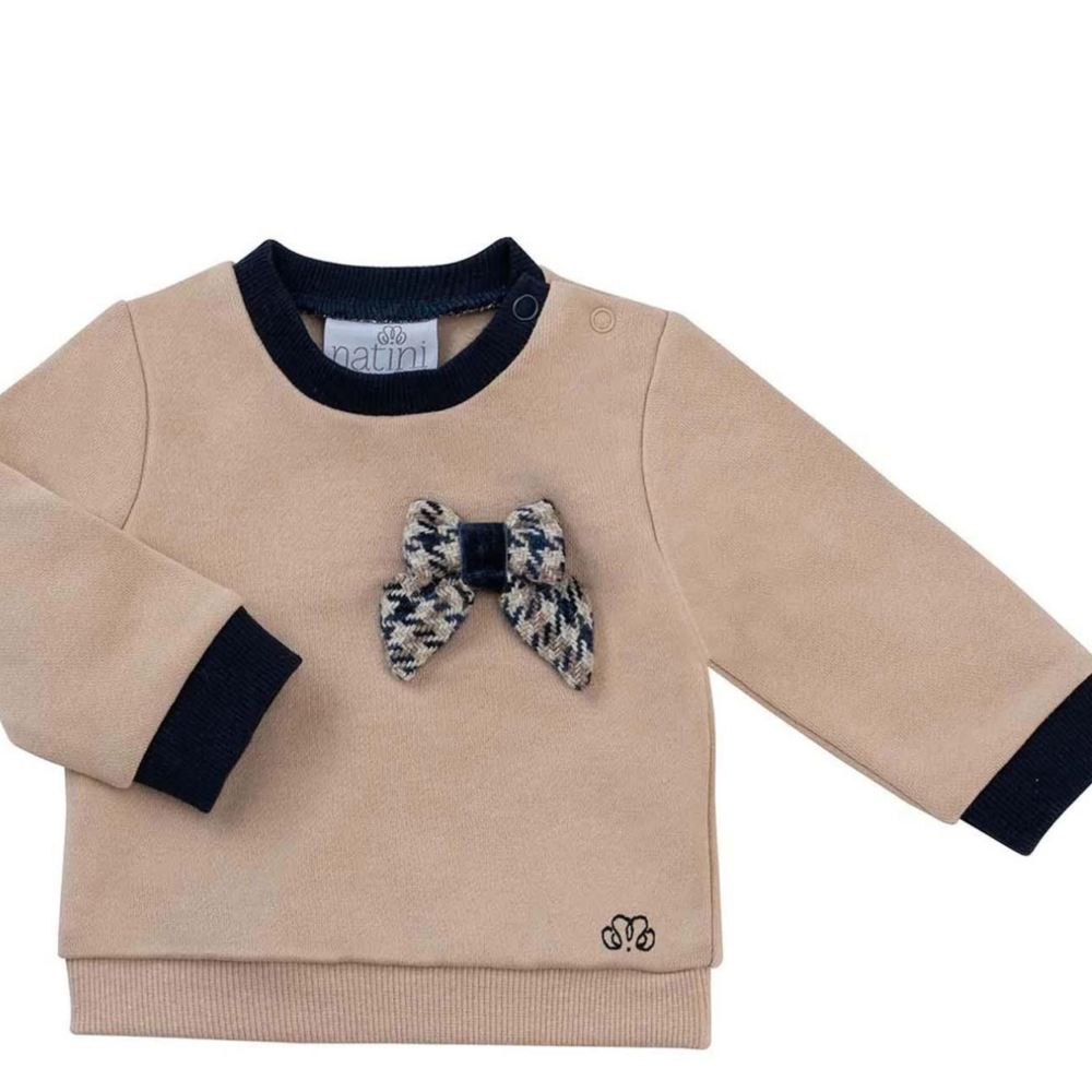 Sweater lena bow beige-blauw Beige