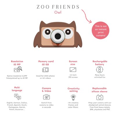 Digitale kindercamera - Zoo Friends owl