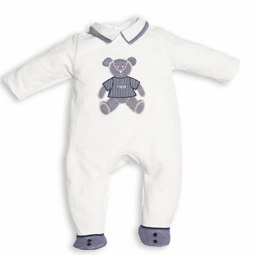 Babypakje met teddy vooraan navy Wit/navy