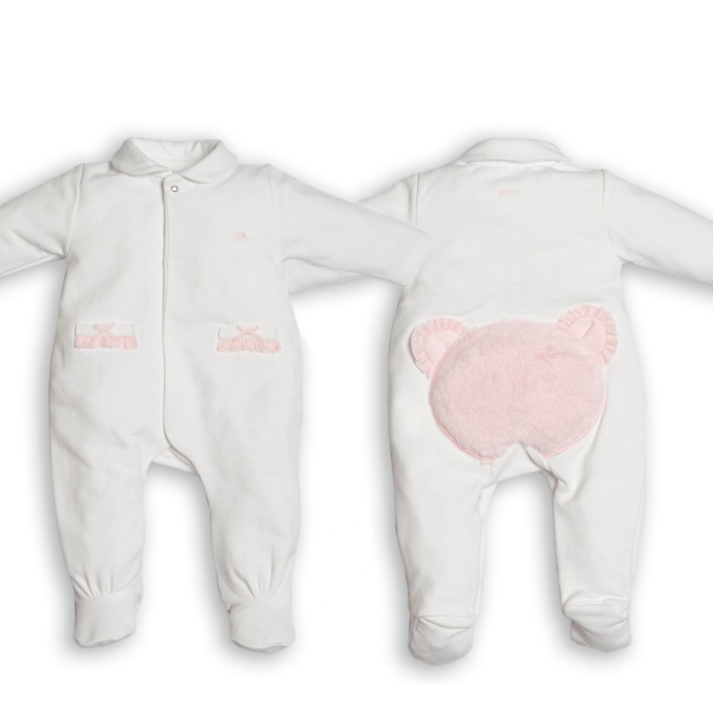 Babypakje met teddyachterkant in pels Wit