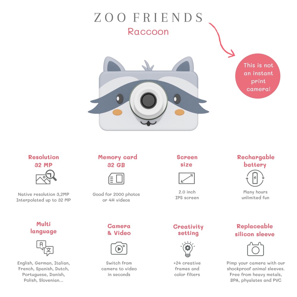 Digitale kindercamera - Zoo Friends Raccoon