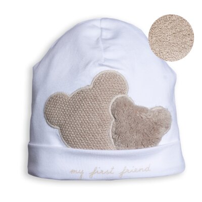 Babymuts met beertjes Beige