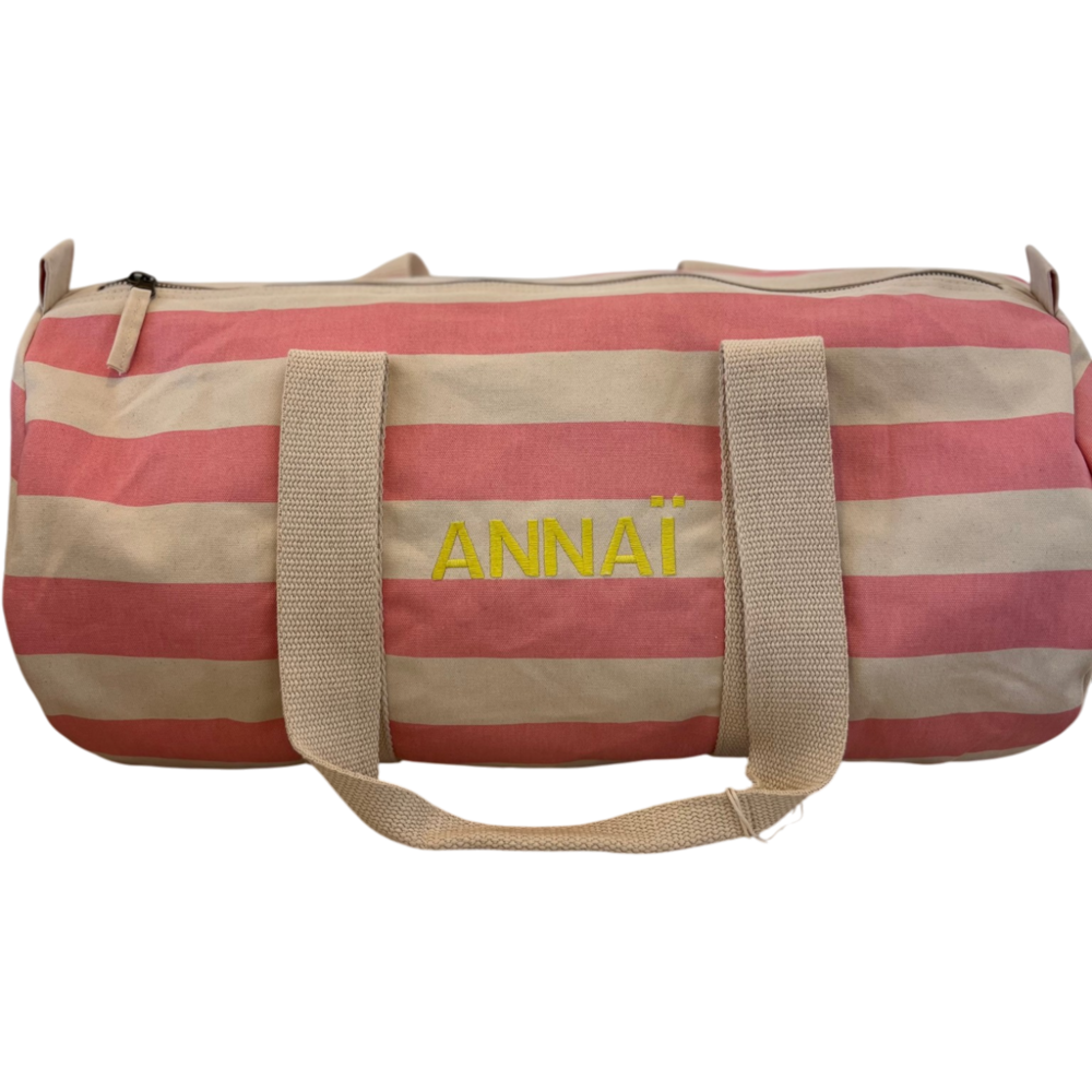 Canvas gestreepte reistas Natural/pink