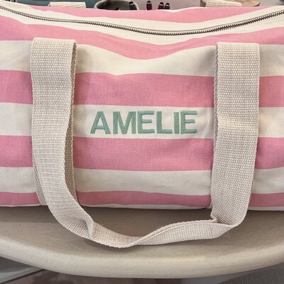 Canvas gestreepte reistas Natural/pink