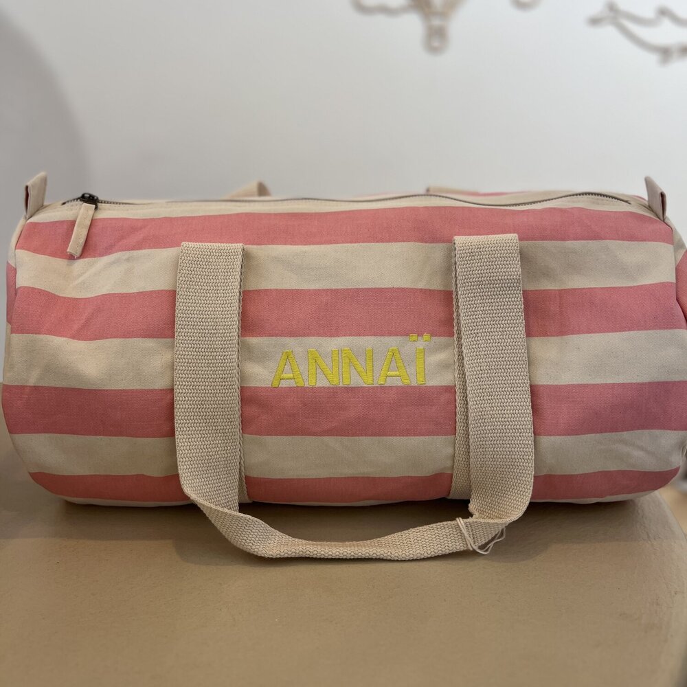 Canvas gestreepte reistas Natural/pink