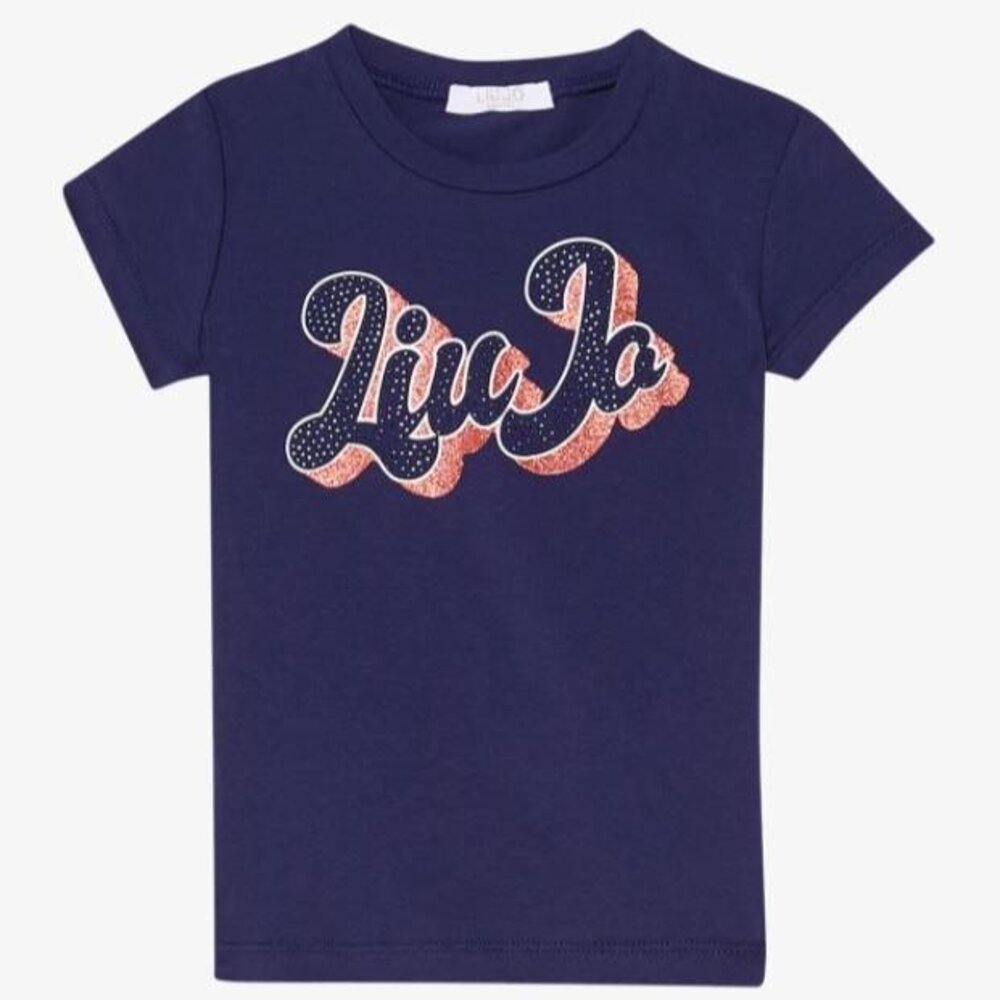 T-shirt jersey co/ea logo rhinestone blauw Blauw