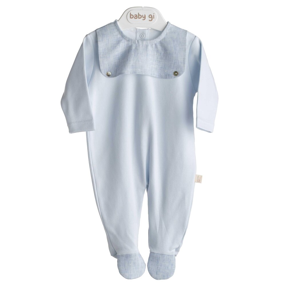 Babypakje blauw linnen katoen met borst detail