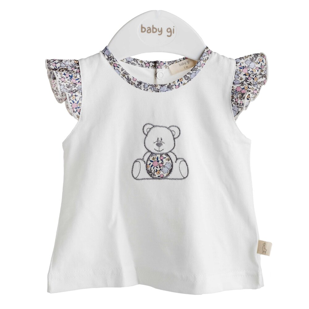 T-shirt teddybeer met franjes pearl Wit