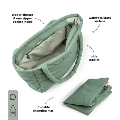 Quilted changing tote bag Green Quilted changing tote bag Green