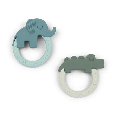 Silicone bijtringen 2-pack Deer friends Green/blue Silicone bijtringen 2-pack Deer friends Green/blue