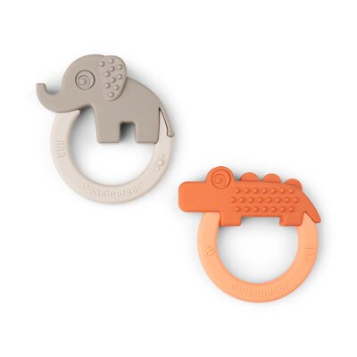 Bijtringen 2-pack Deer friends Papaya/Sand Bijtringen 2-pack Deer friends Papaya/Sand