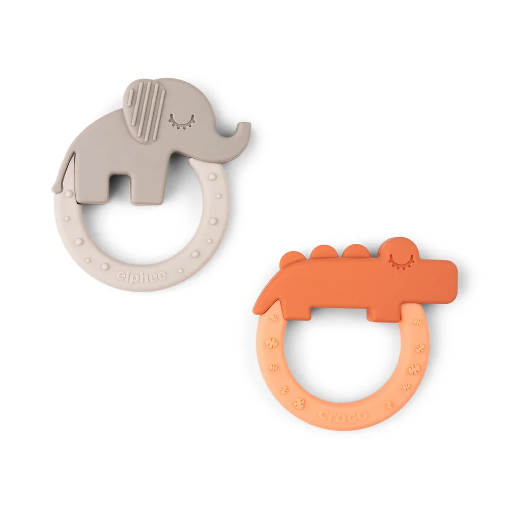 Bijtringen 2-pack Deer friends Papaya/Sand Bijtringen 2-pack Deer friends Papaya/Sand