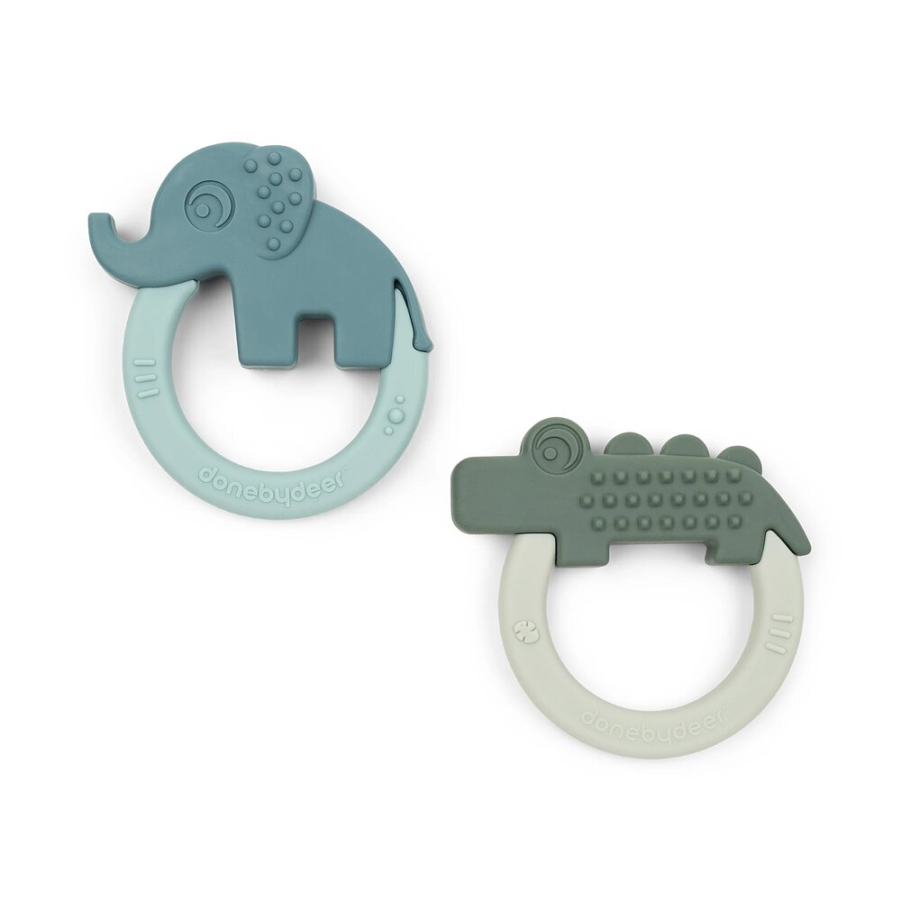 Silicone bijtringen 2-pack Deer friends Green/blue Silicone bijtringen 2-pack Deer friends Green/blue