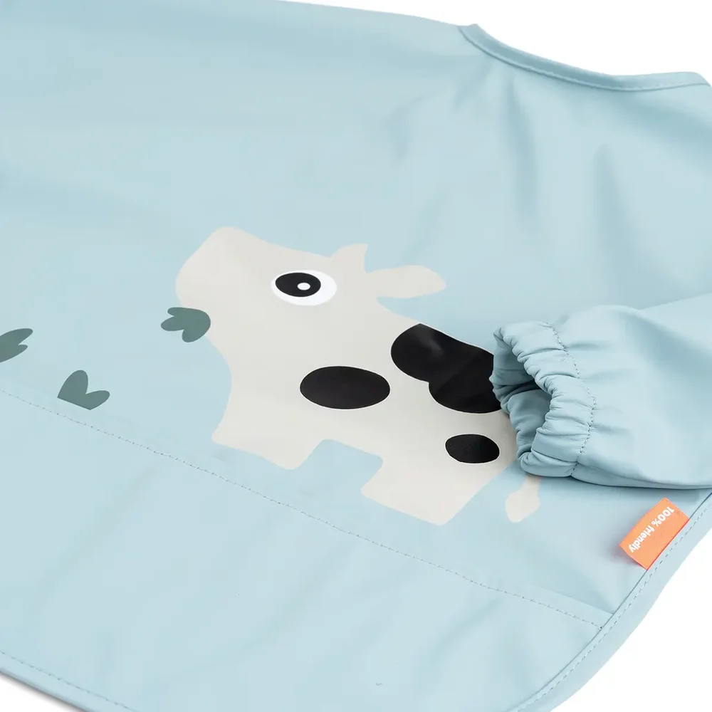 Sleeved pocket bib Tiny farm Blue