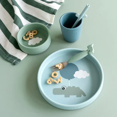 Silicone dinner set Happy clouds Blue