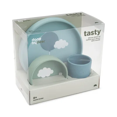 Silicone dinner set Happy clouds Blue