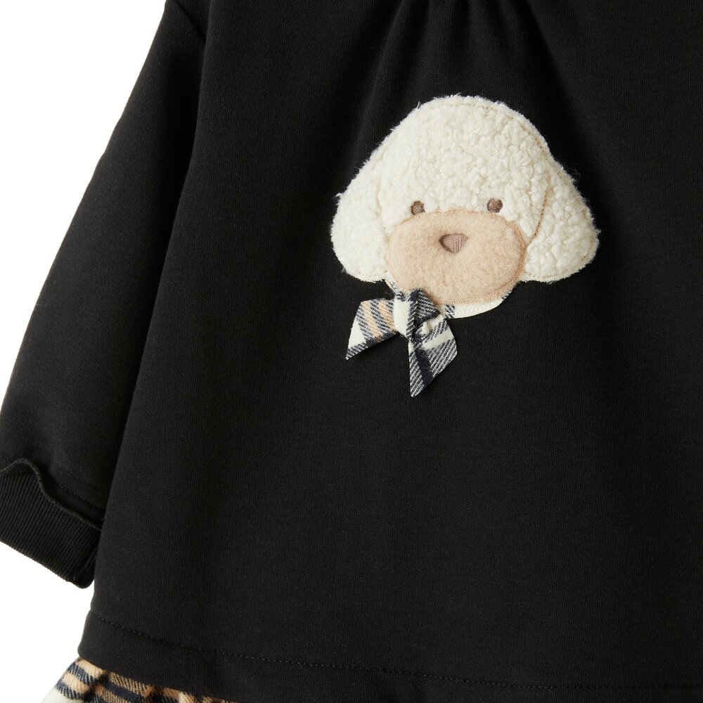 Jurkje sweater stof met hond in teddy Zwart