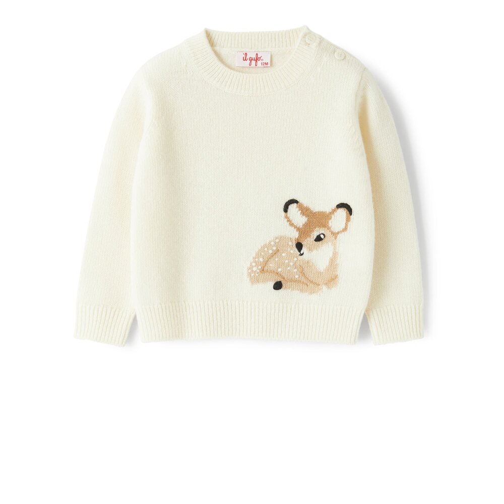 Trui tricot met bambi Ecru