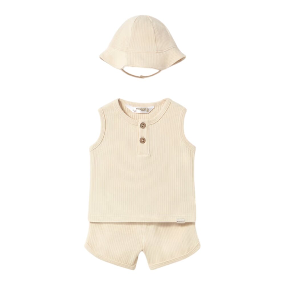 Short met shirt set newborn met hoedje Beige Short met shirt set newborn met hoedje Beige