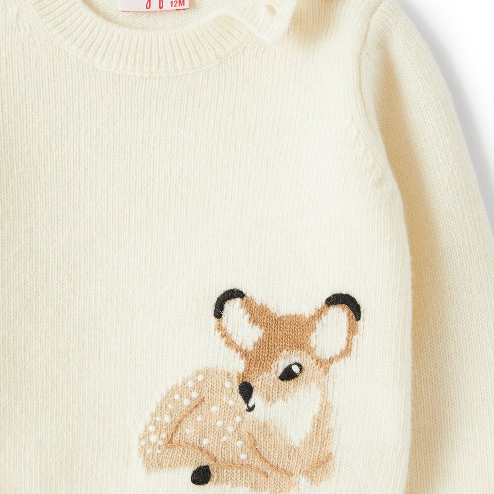 Trui tricot met bambi Ecru