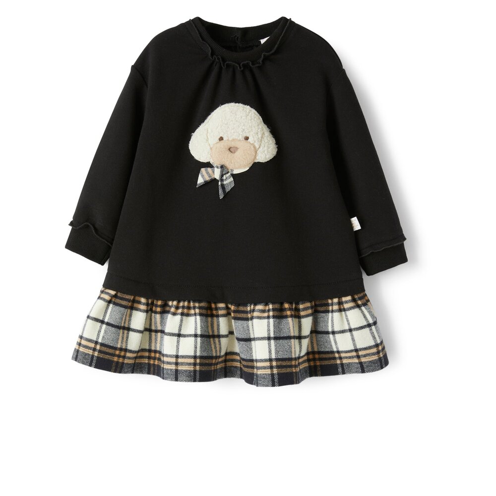 Jurkje sweater stof met hond in teddy Zwart