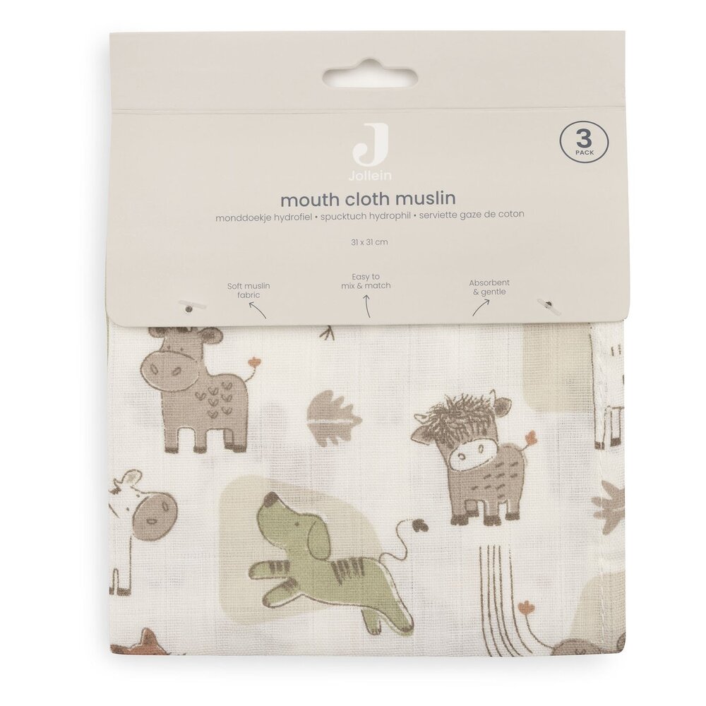 Hydrofiel Monddoekje 31x31cm - 3 Stuks Barn Buddies Hydrofiel Monddoekje 31x31cm - 3 Stuks Barn Buddies