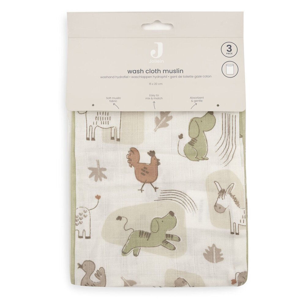 Hydrofiel Washandje 15x20cm - 3 Stuks Barn Buddies Hydrofiel Washandje 15x20cm - 3 Stuks Barn Buddies