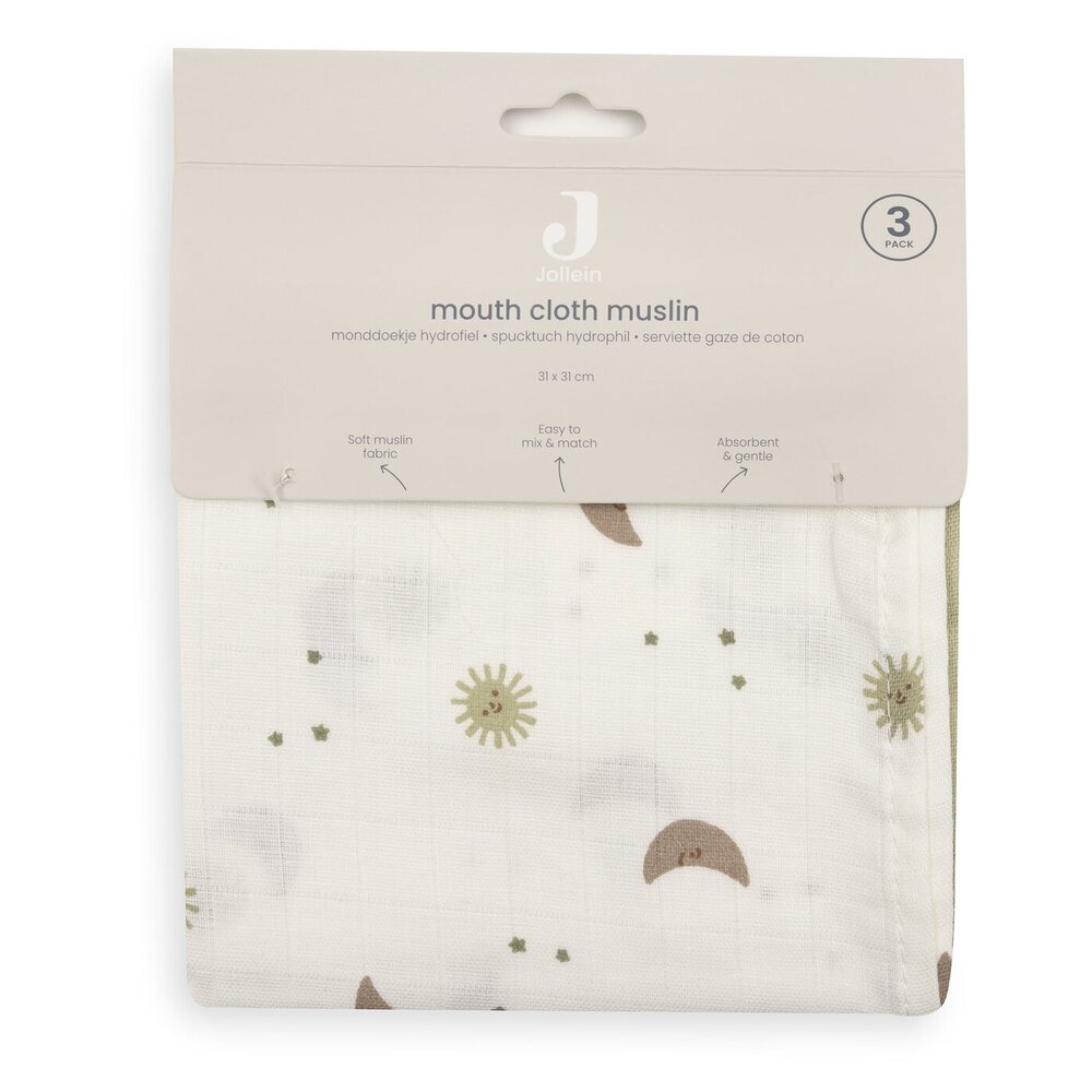 Hydrofiel Monddoekje 31x31cm - 3 Stuks Over the Moon Hydrofiel Monddoekje 31x31cm - 3 Stuks Over the Moon