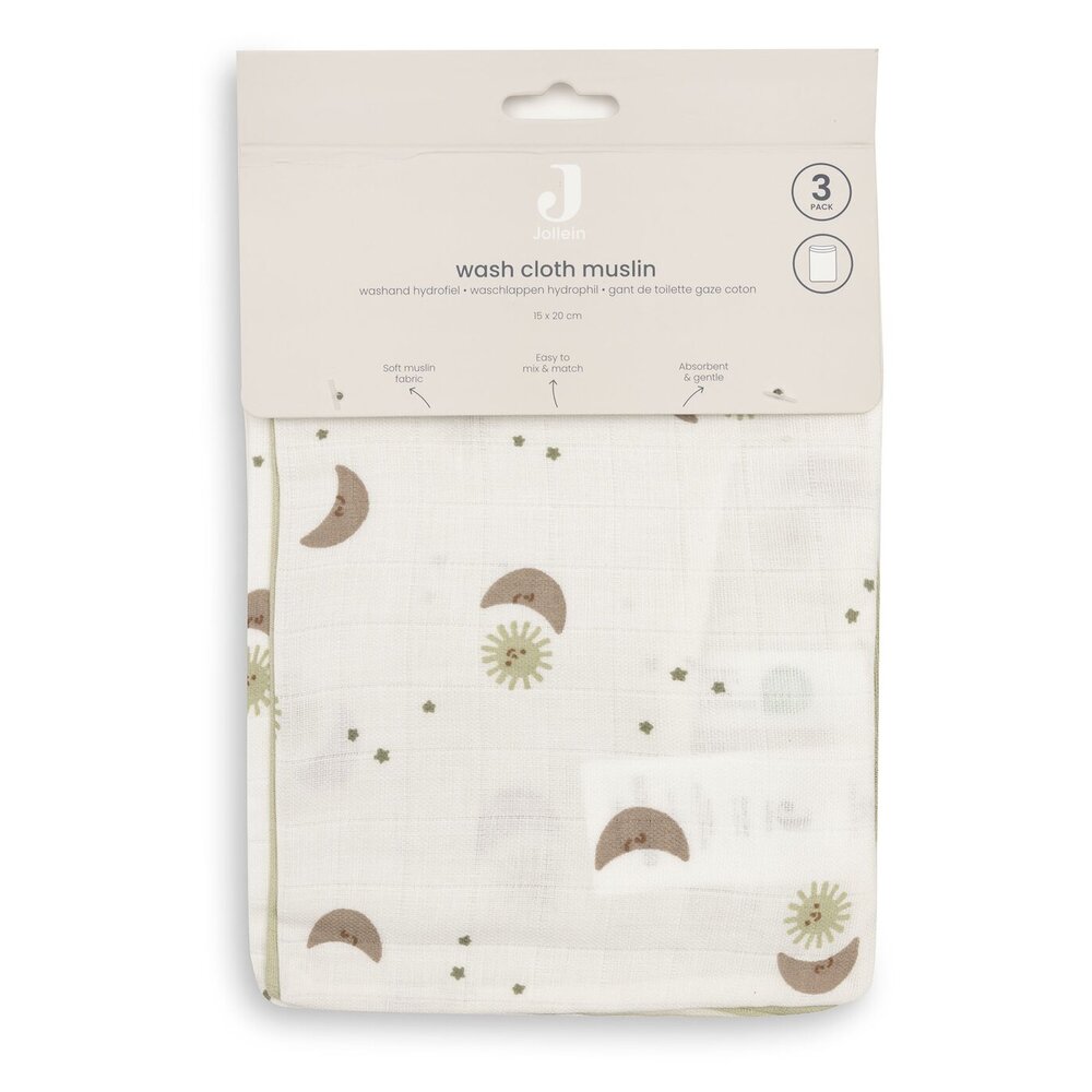 Hydrofiel Washandje 15x20cm - 3 Stuks Over the Moon Hydrofiel Washandje 15x20cm - 3 Stuks Over the Moon
