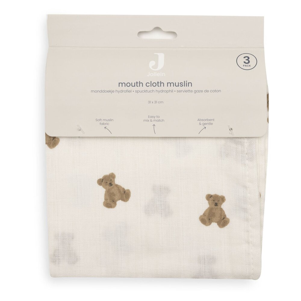 Hydrofiel Monddoekje 31x31cm - 3 stuks Mini Teddy Bear