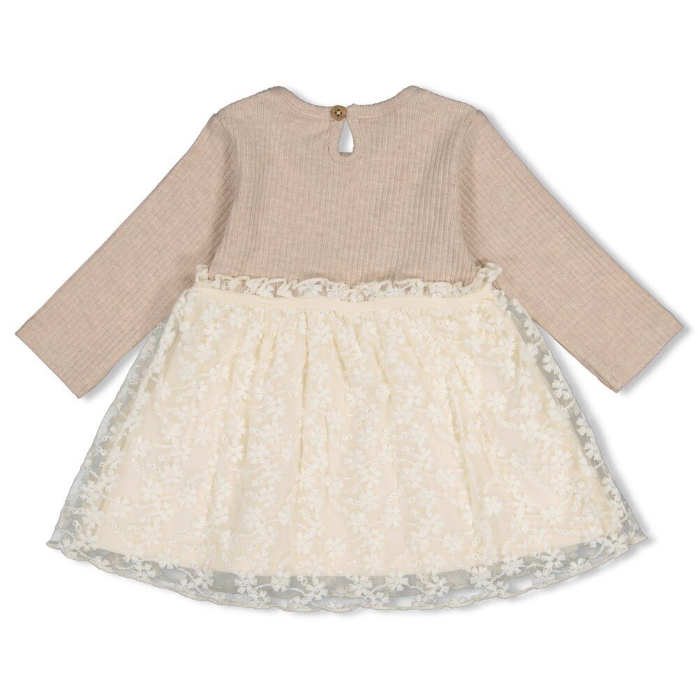 Jurk met geborduurd tule - Dress to Impress Taupe melange Jurk met geborduurd tule - Dress to Impress Taupe melange