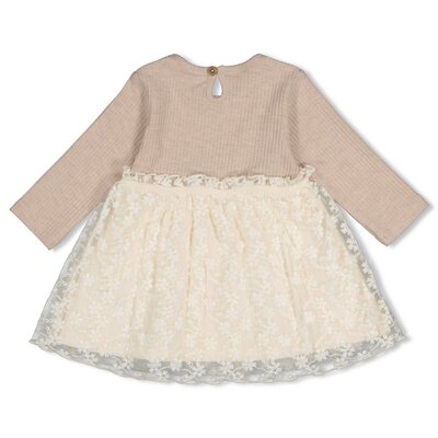 Jurk met geborduurd tule - Dress to Impress Taupe melange Jurk met geborduurd tule - Dress to Impress Taupe melange