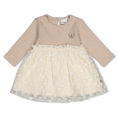 Jurk met geborduurd tule - Dress to Impress Taupe melange Jurk met geborduurd tule - Dress to Impress Taupe melange