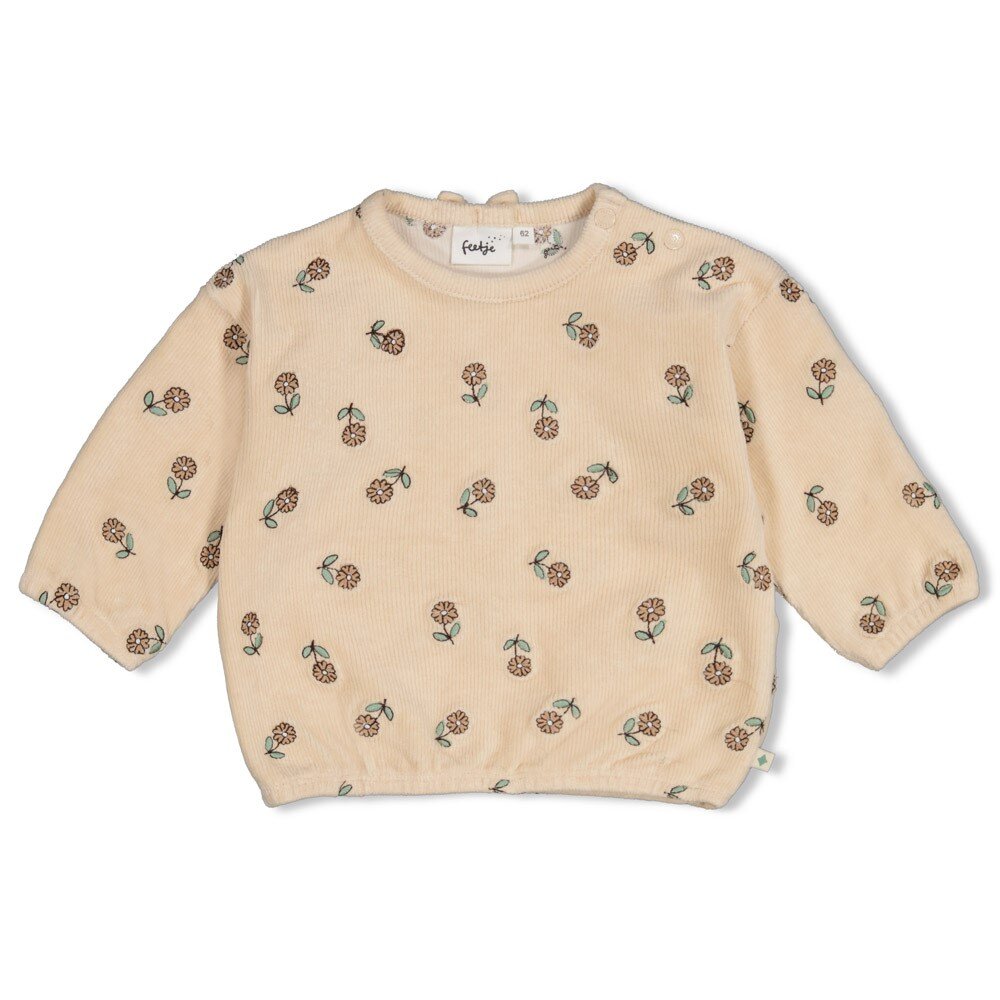 Sweater velours rib met borduursels - Lucky Bloomb Offwhite Sweater velours rib met borduursels - Lucky Bloomb Offwhite