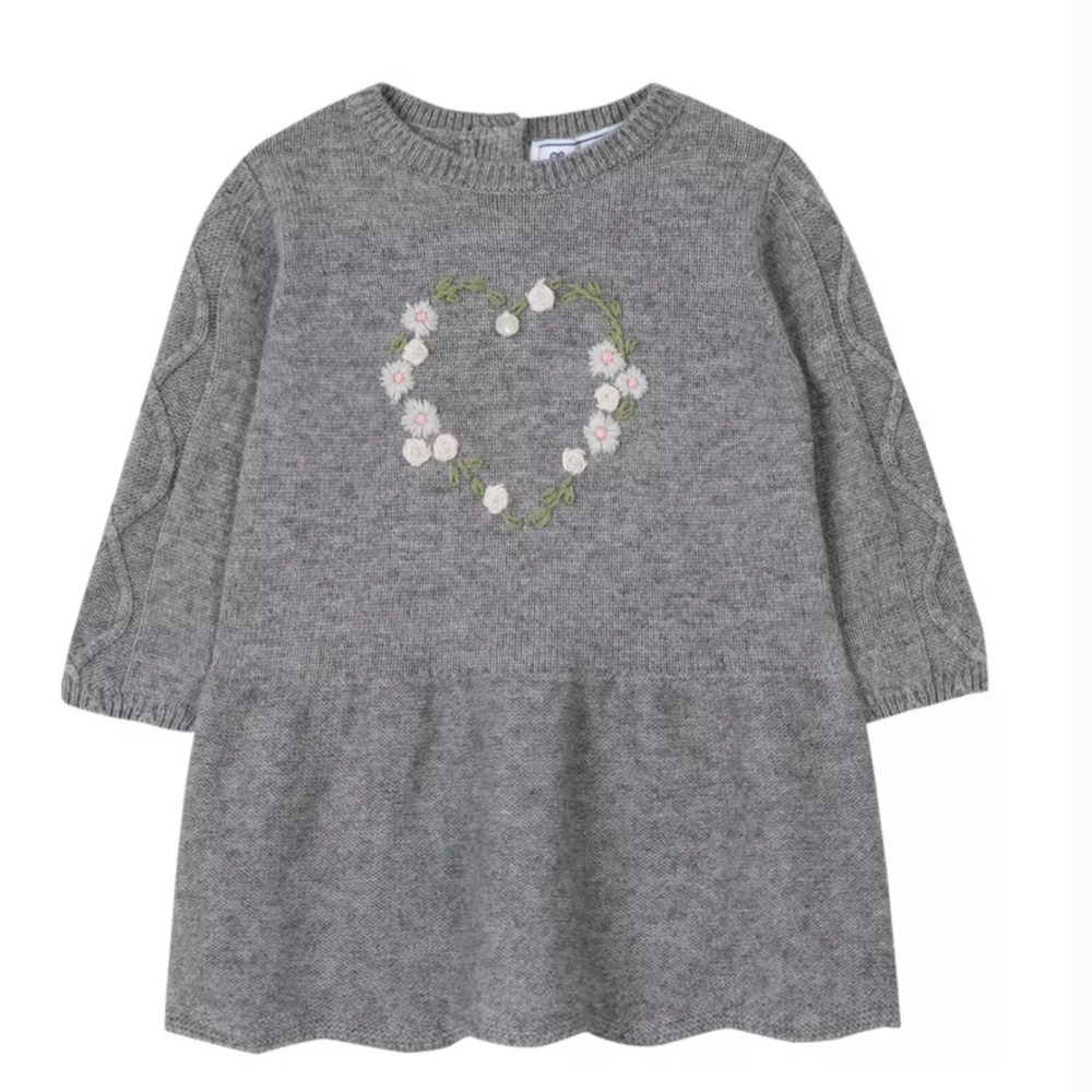 Jurkje grijs met roze bloemetjes Gris Chiné