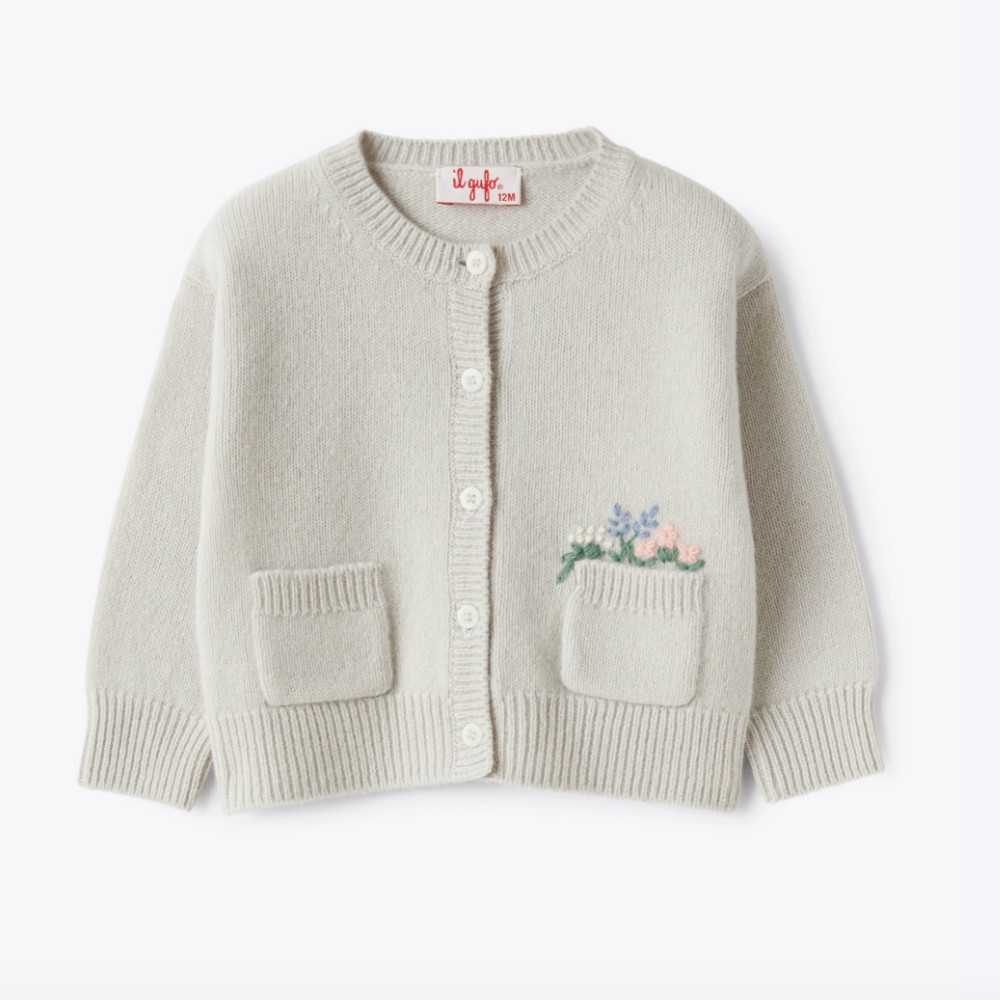 Vestje tricot met bloemetjes Steam Grey/  Powder rose