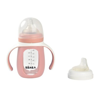 2-in-1 glazen meegroeifles 210ml + siliconen hoes Old pink 2-in-1 glazen meegroeifles 210ml + siliconen hoes Old pink