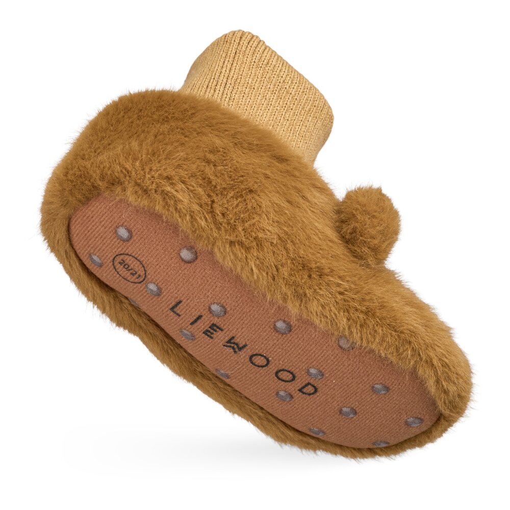 Beth Bear Plush Antislip babyslofjes Golden caramel Beth Bear Plush Antislip babyslofjes Golden caramel