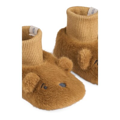 Beth Bear Plush Antislip babyslofjes Golden caramel Beth Bear Plush Antislip babyslofjes Golden caramel