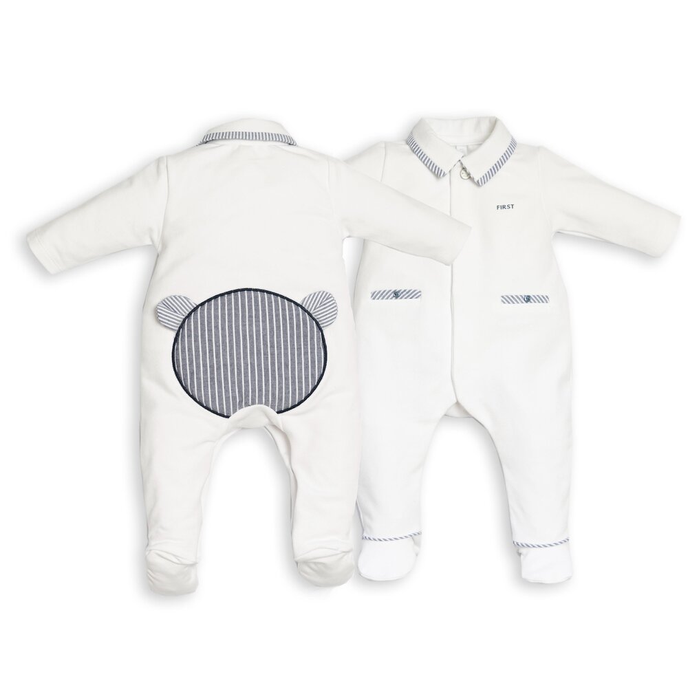 Wit combi navy gestreepte teddy aan de achterkant
