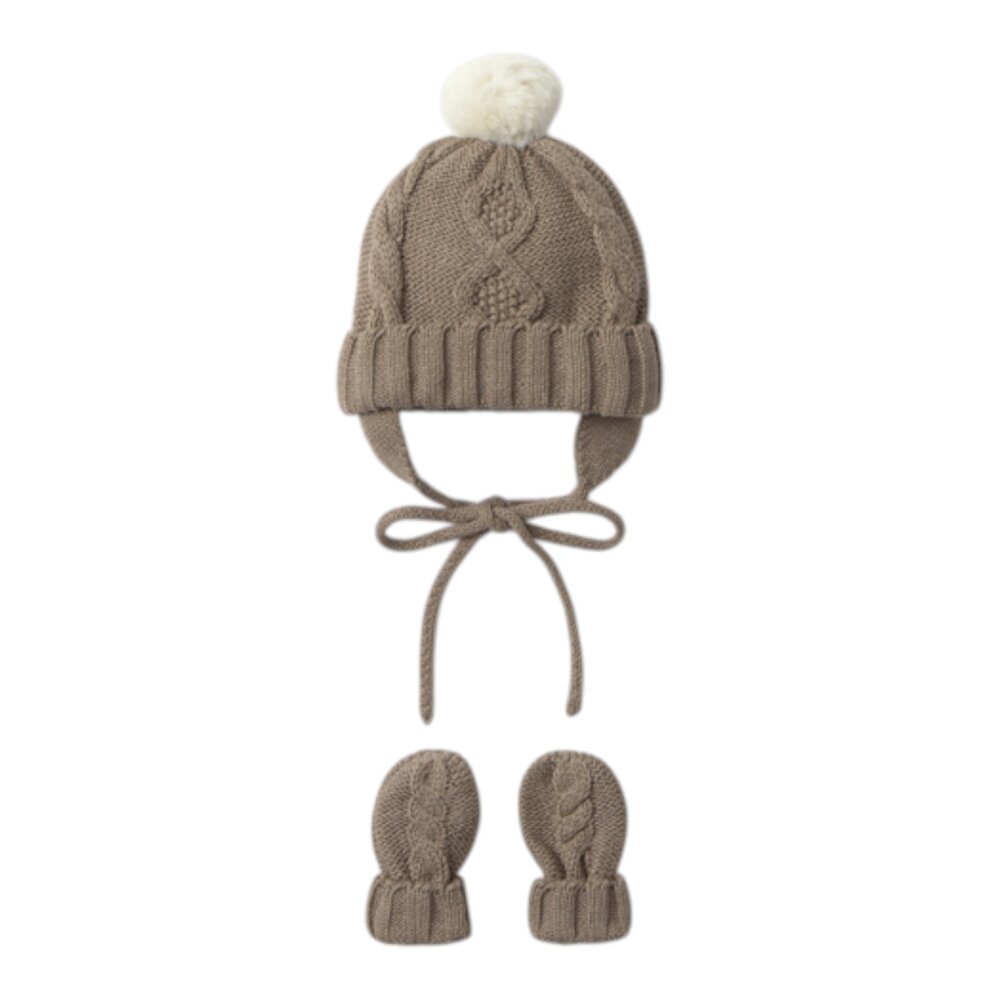Hat & mittens set brown