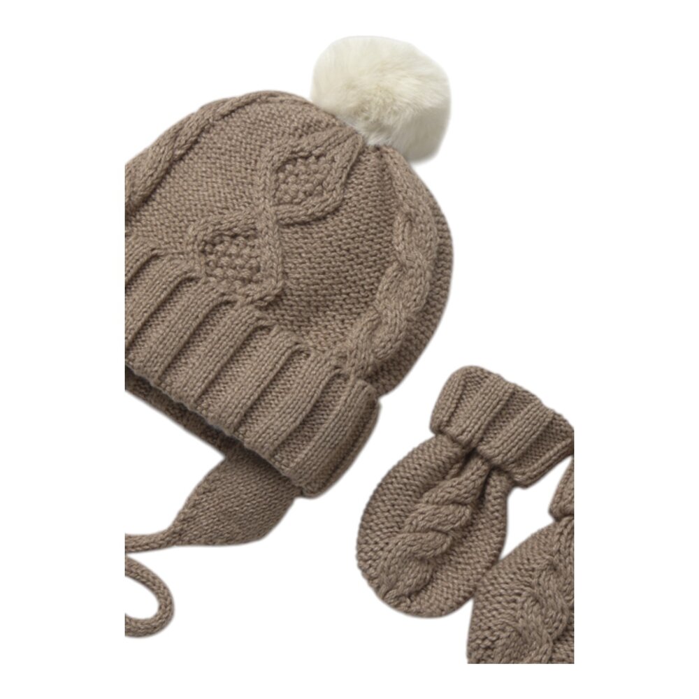 Hat & mittens set brown