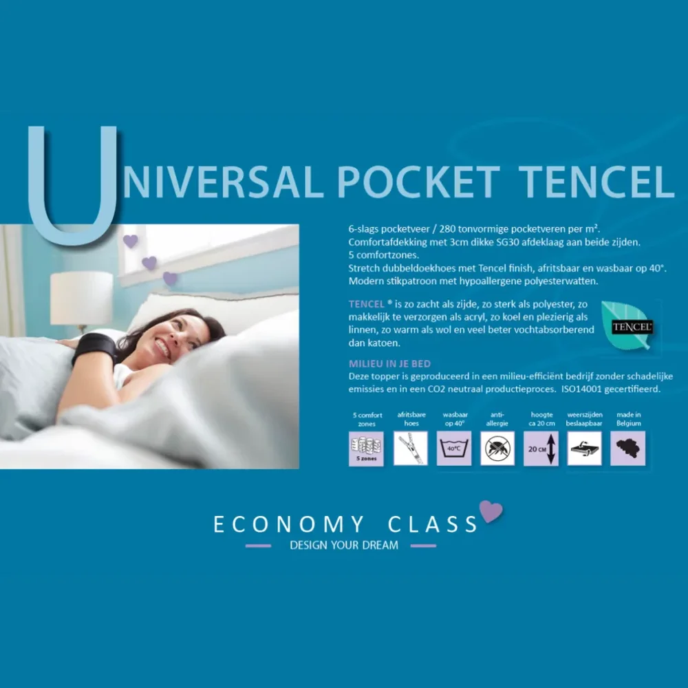 Eenpersoonsmatras ‘Universal Pocket Tencel’ 90x200 cm