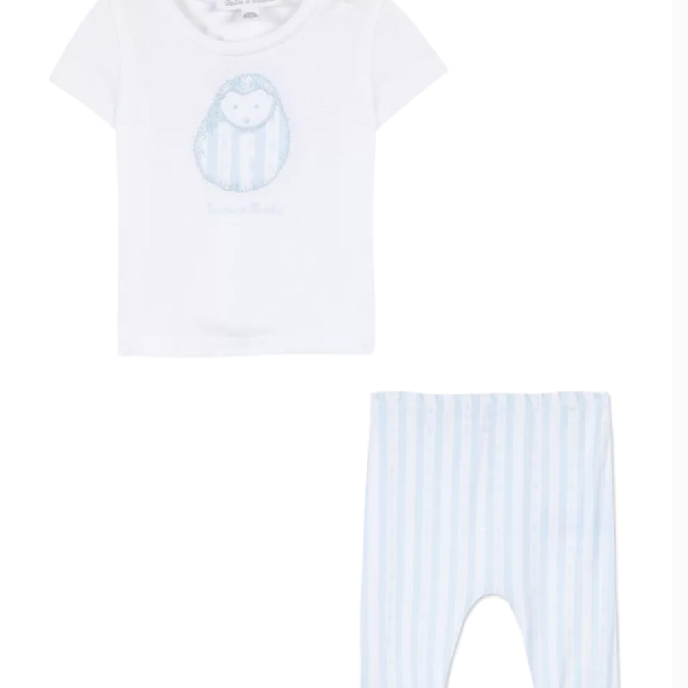 Babypakje T-shirt & broek met egel Bleu ciel