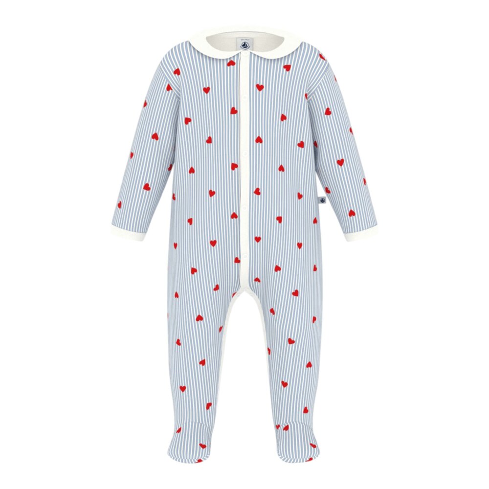 Pyjama gestreept met roze hartje Marshmallow/mul Pyjama gestreept met roze hartje Marshmallow/mul