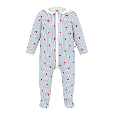 Pyjama gestreept met roze hartje Marshmallow/mul
