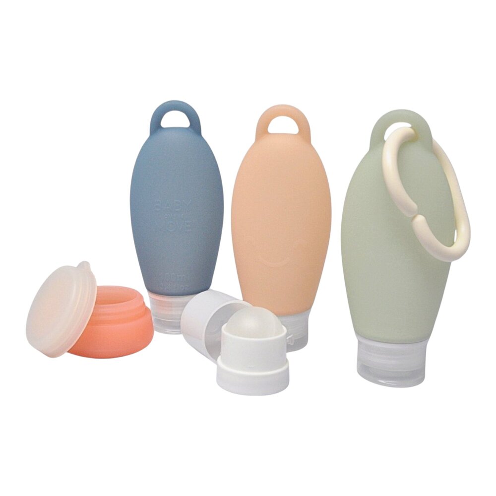 Set van 3 reisflesjes, roller top, crèmepotje & ring